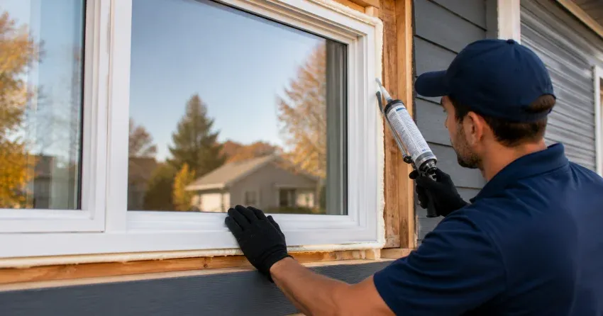 technician installing a new vinyl window in Newcastle
