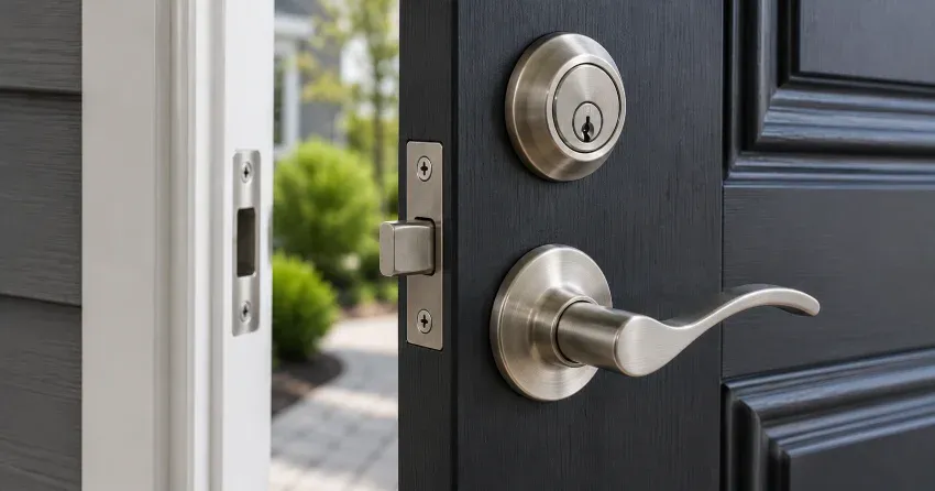 technician performing emergency door repair Newcastle at night