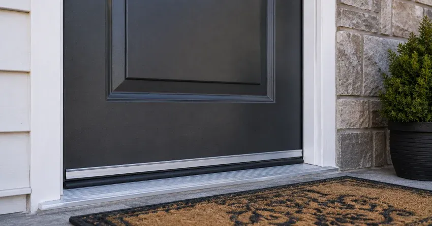 technician replacing worn door weatherstripping in Community Complex, Newcastle home