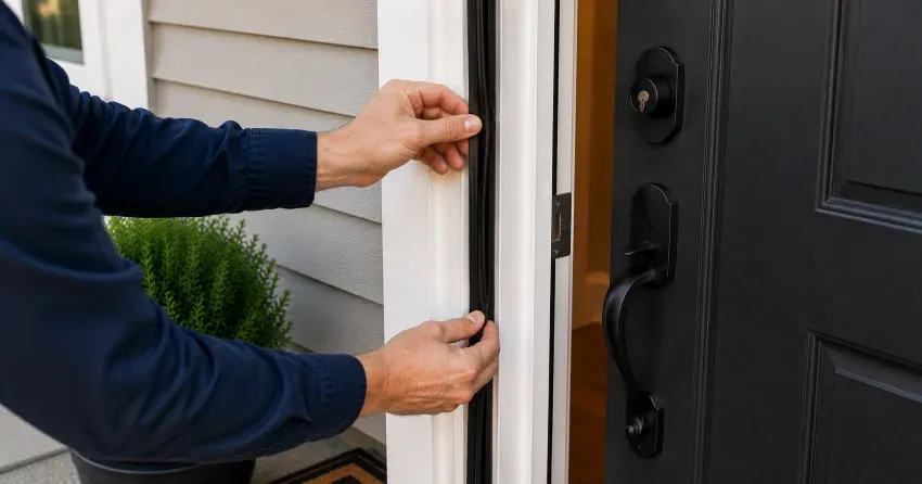 technician performing light test on door seal in Newcastle