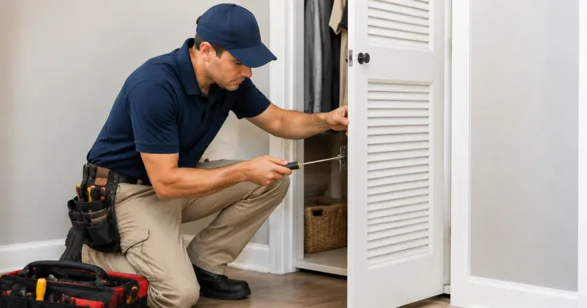 technician repairing doorbell button and wiring in Newcastle
