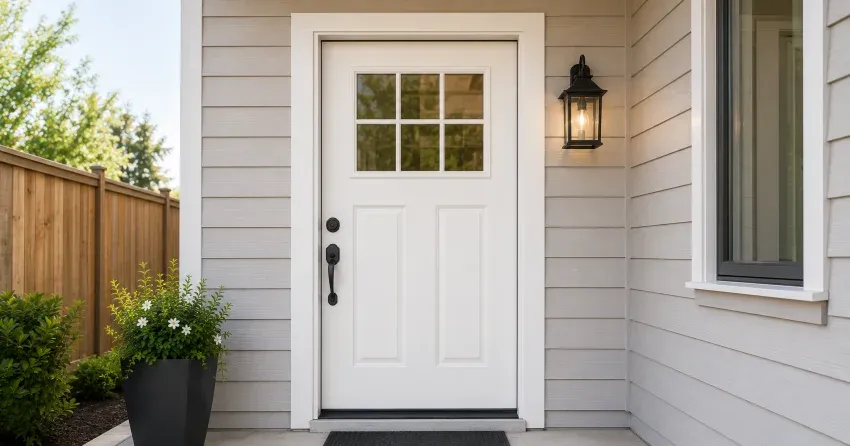 technician installing exterior door frame in Lakeshore, Newcastle