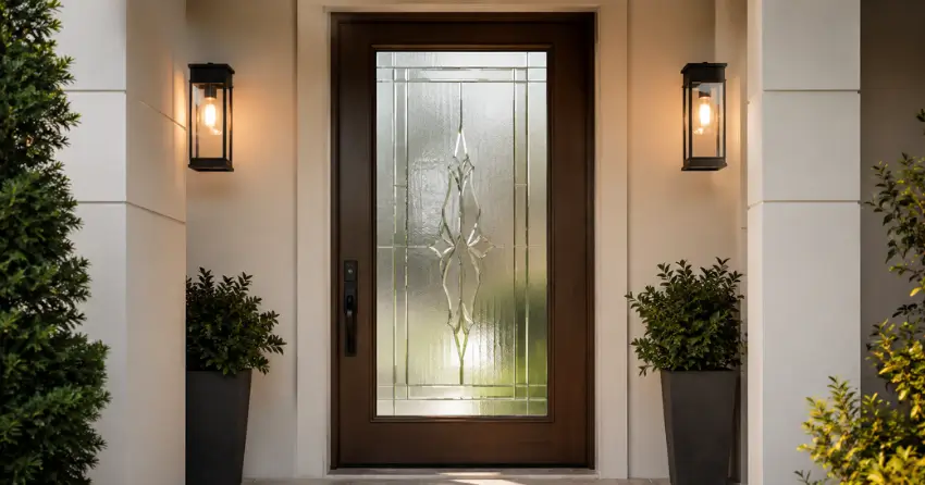decorative frosted glass panel installed in a front door in Newcastle