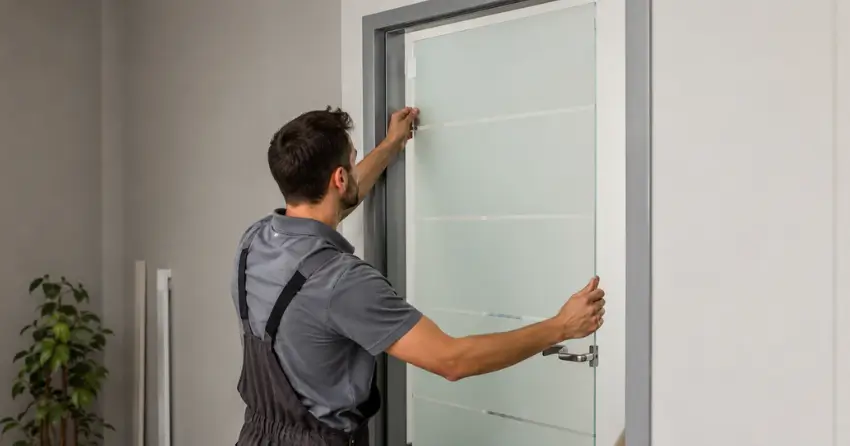 frosted glass interior door panel installation in Newcastle