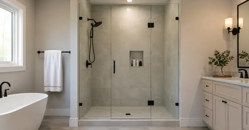 new frameless glass shower door installed in Monroe & North Street Corridor, Newcastle