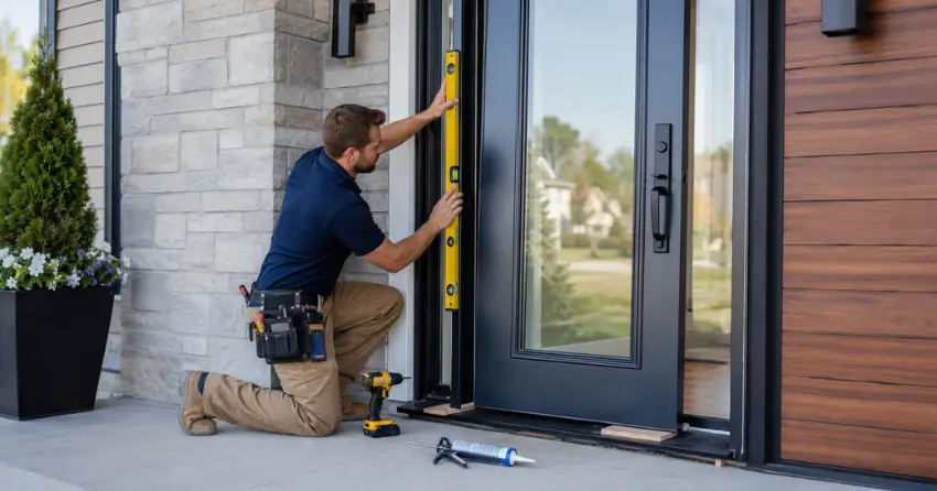 glass outside door installation with energy-efficient double-pane glazing in Lakeshore, Newcastle