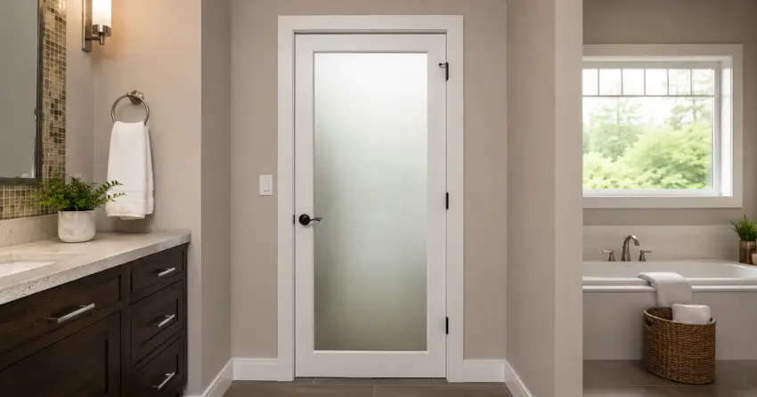 frosted glass panel bathroom door installed in a Newcastle home