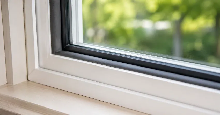 technician inspecting window weatherstripping for drafty window repair Newcastle