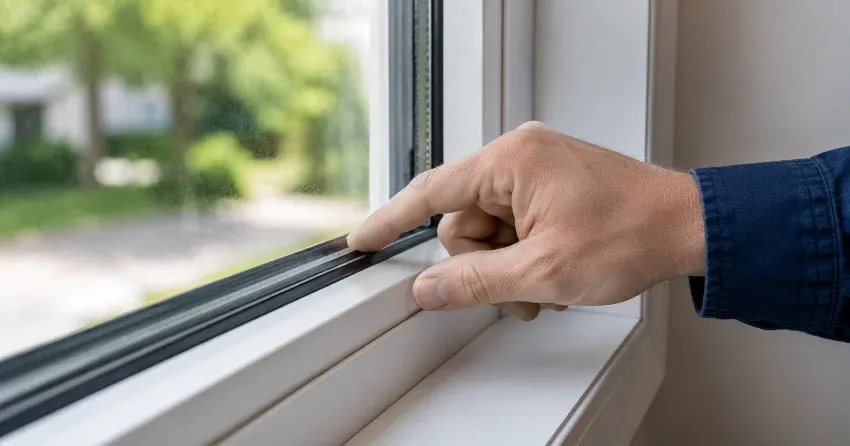 technician inspecting window glass seal in Newcastle