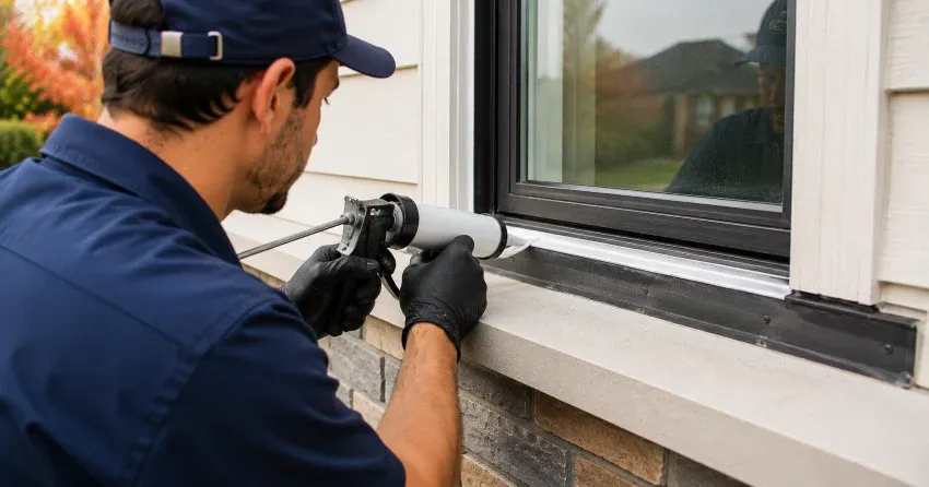 technician inspecting window flashing for leak source in Downtown Core, Newcastle