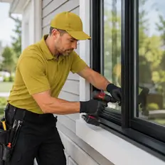 A replacement door squared and sealed in place